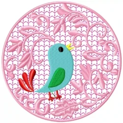 Bird with Circle Floral Embroidery