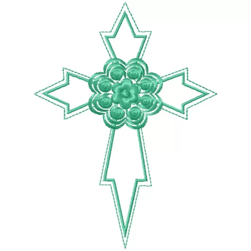 Christian Cross With Flora Embroidery Design