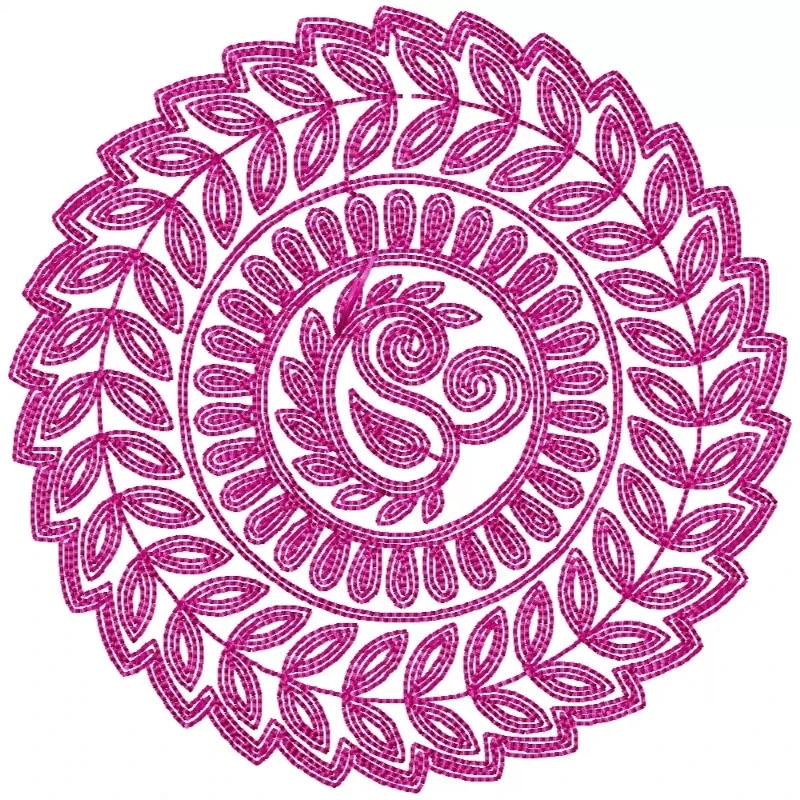 Circle Outline Leaves Pasiley Embroidery Design