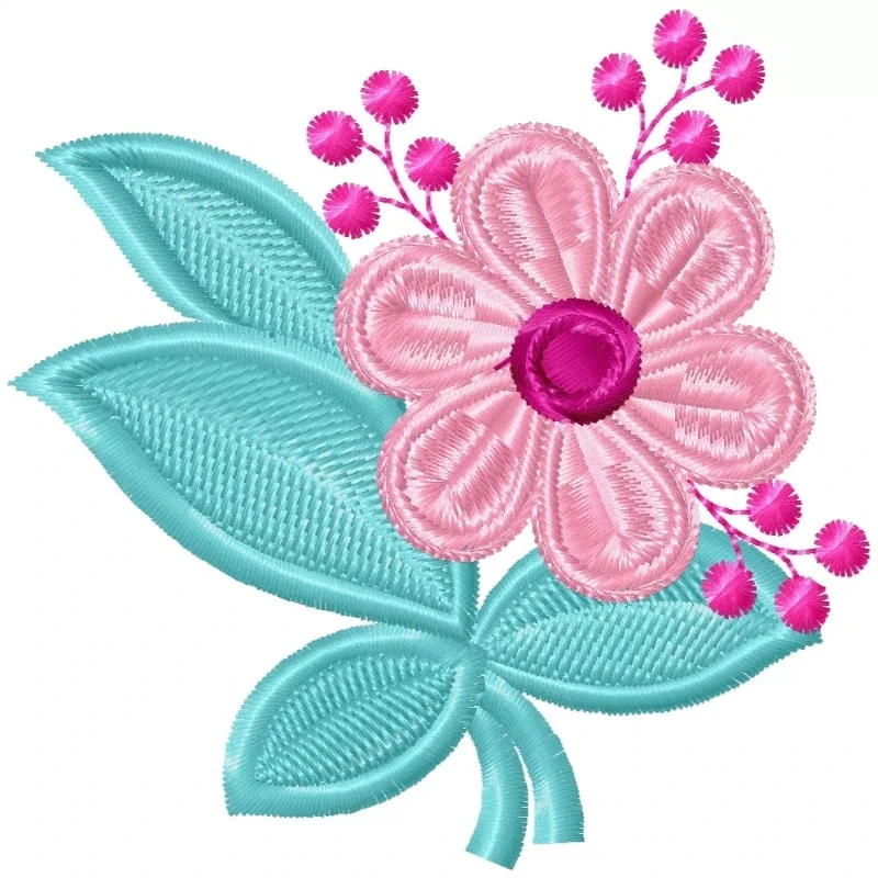 Colorful Flower Leaves Embroidery Design