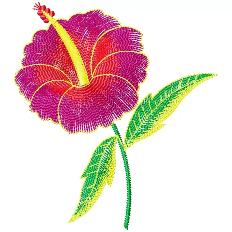 Colorful Hibiscus Embroidery Design