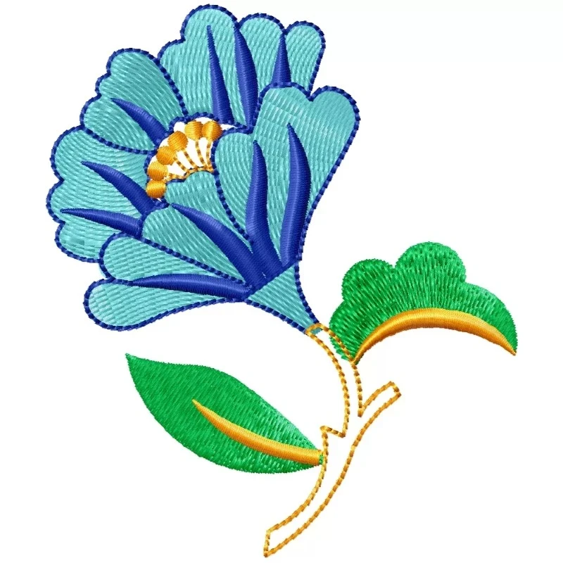 Colourful Flower With Leaf Embroidery Design