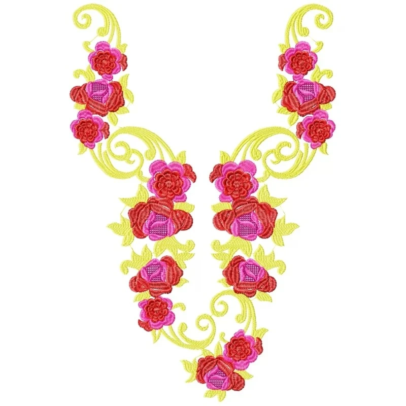Flowers Indian Neckline Machine Embroidery Design