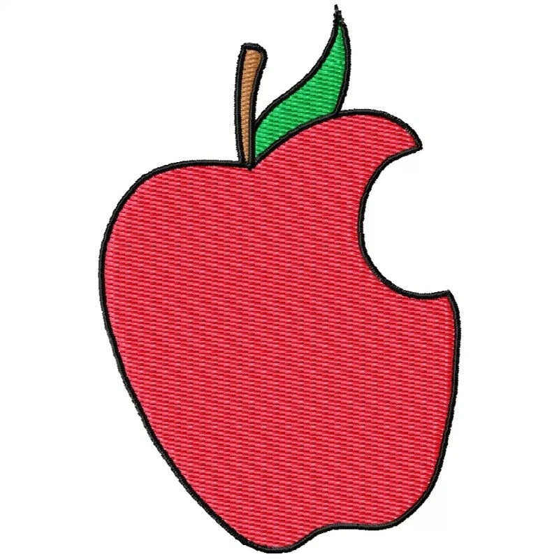 Half Cut Apple With Leave Embroidery Design