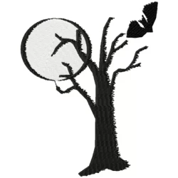Halloween Moon and Bat Embroidery Design