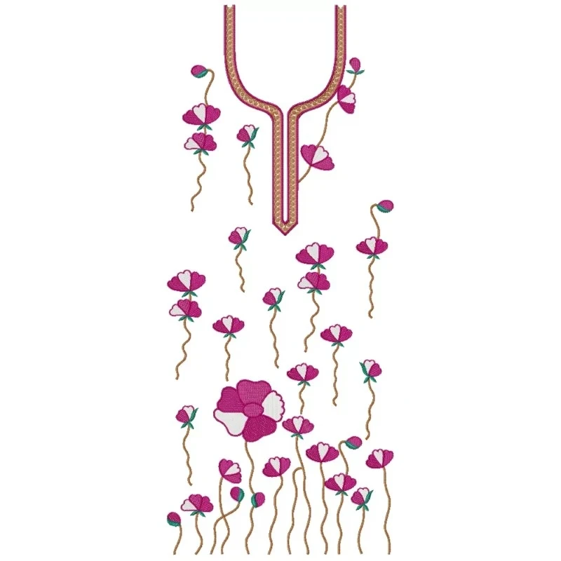Heart Flower Machine Embroidery For Kurti Top