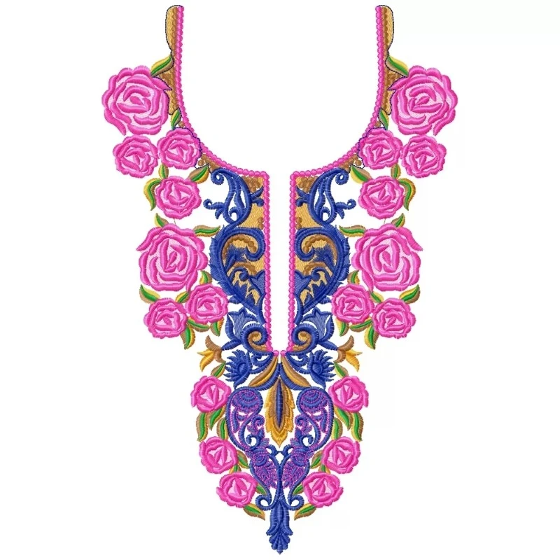 Indian Floral Machine Embroidery Neckline Design