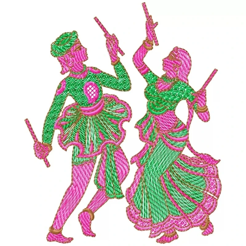 Indian Garaba Playing Couple Embroidery Design
