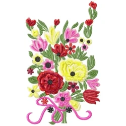 Large Flowers Bouquet With Basket Embroidery Design