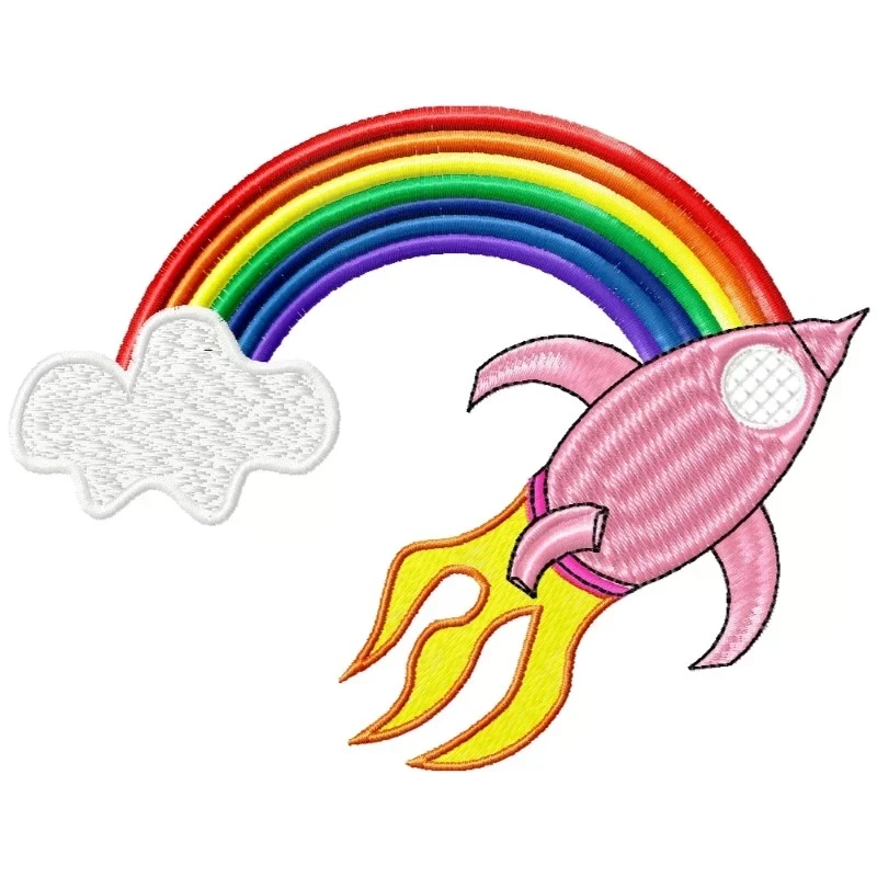Rainbow With Rocket Machine Embroidery Design
