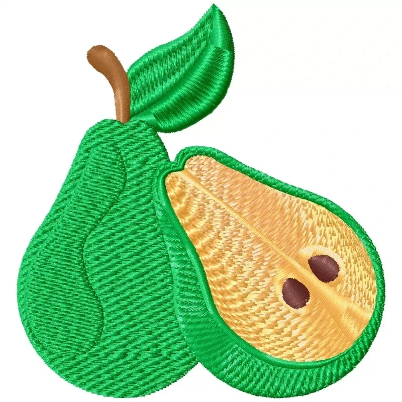 Realistic Color Half Cutted Pear Fruit Embroidery Design