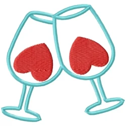 Red Heart Wine Glasses Machine Embroidery Outline Design