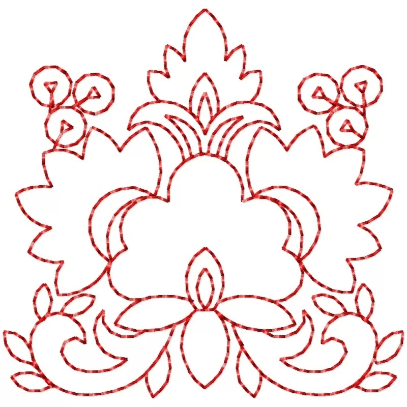 Red Work Floral Embroidery Design