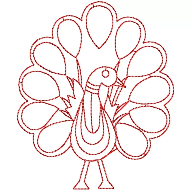 Redwork Outline Peacock Embroidery Design