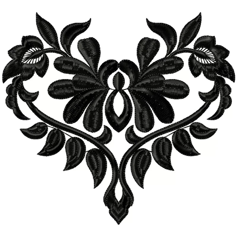 Single Color Heart Floral Embroidery Design