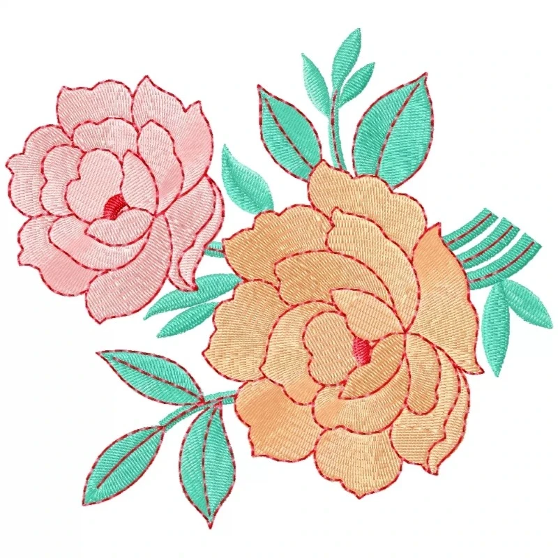Two Roses Embroidery Pattern Design