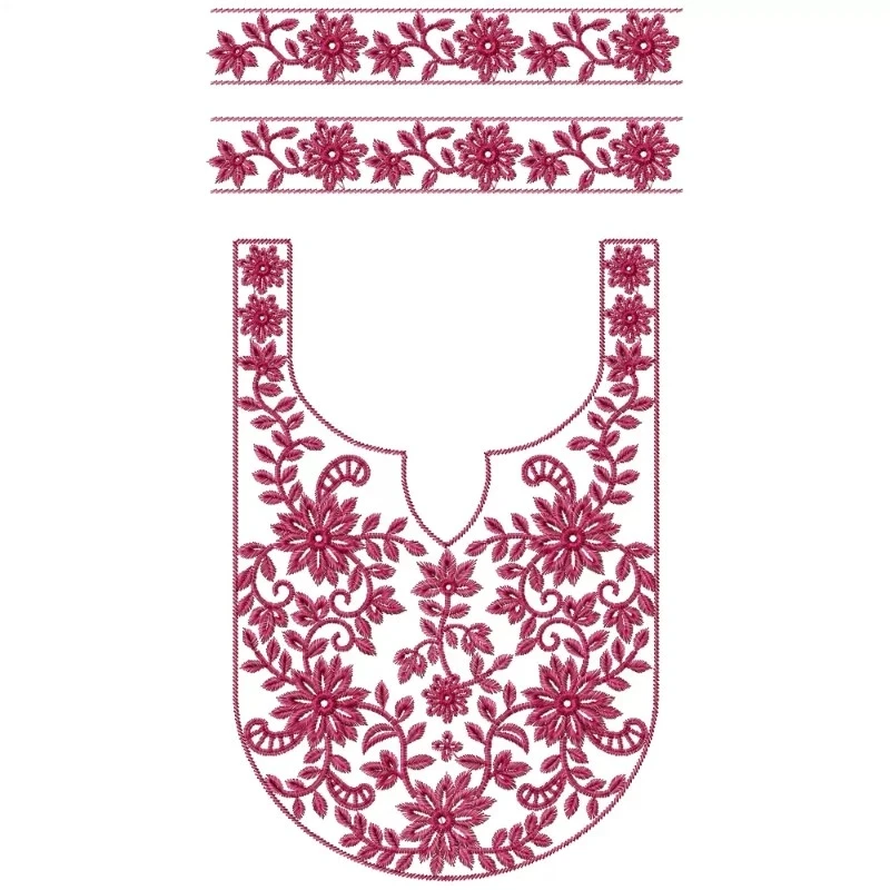 U Neckline With Border Embroidery Design