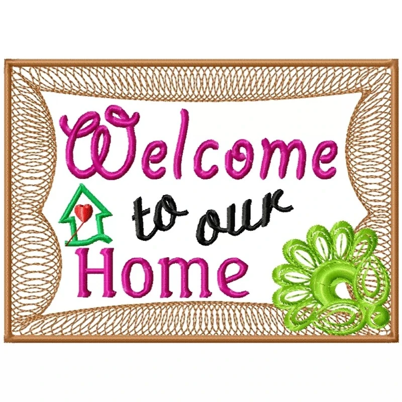 Welcome Home Text With Frame Embroidery Design