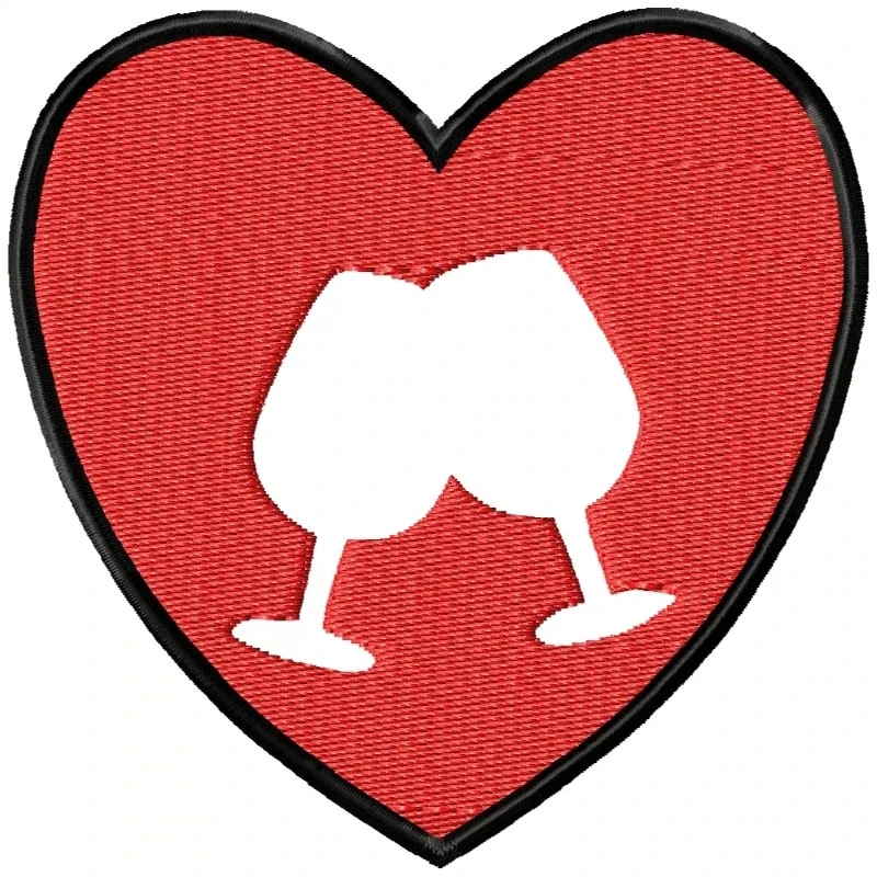 Wine Glasses In Heart Embroidery Design