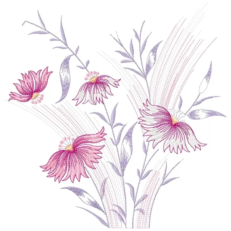 LineArt Flowers Embroidery Design