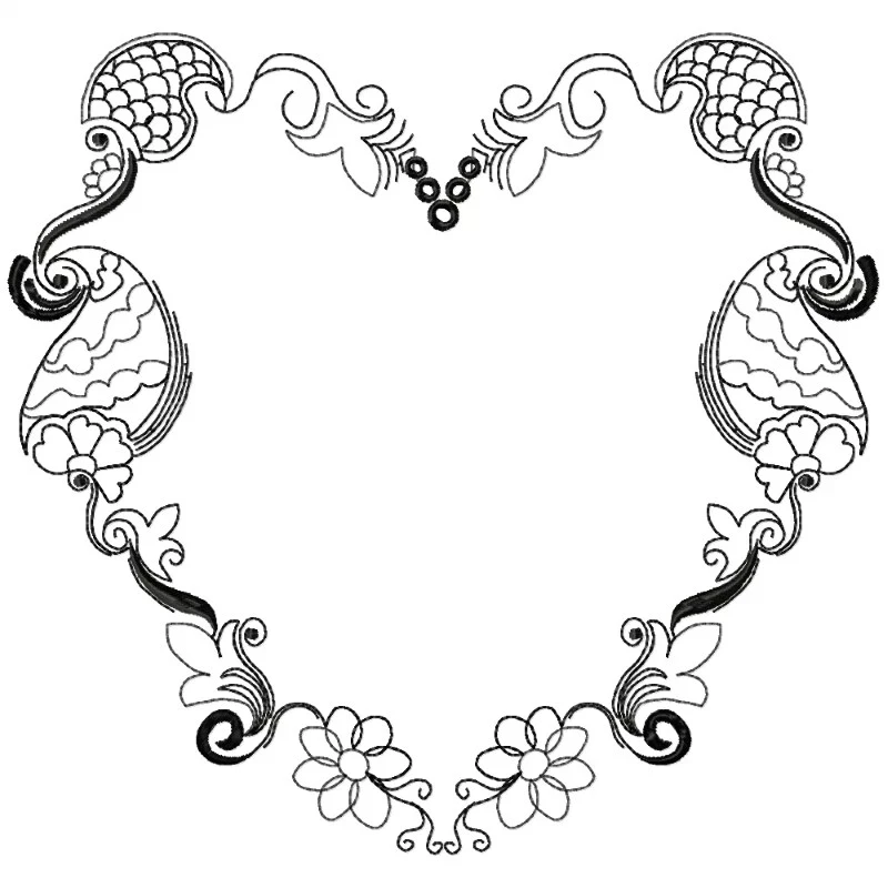 Mehndi Outline Heart Machine Embroidery Design