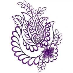 Outline Single Color Floral Indian Embroidery Pattern Design