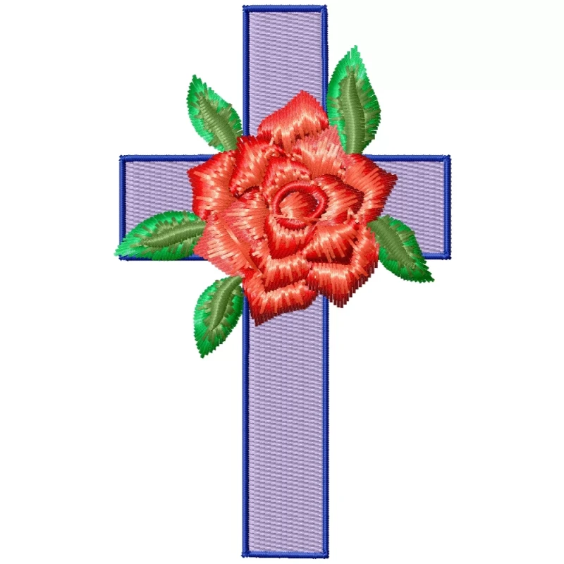 Red Rose & Cross Machine Embroidery Design