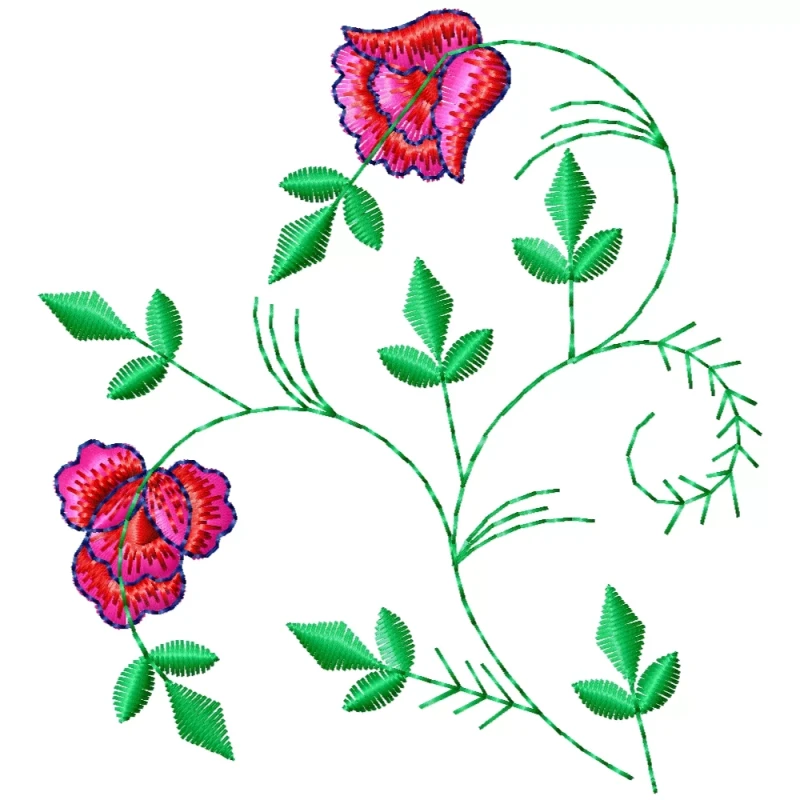 Leaves & Flower Floral Embroidery Design