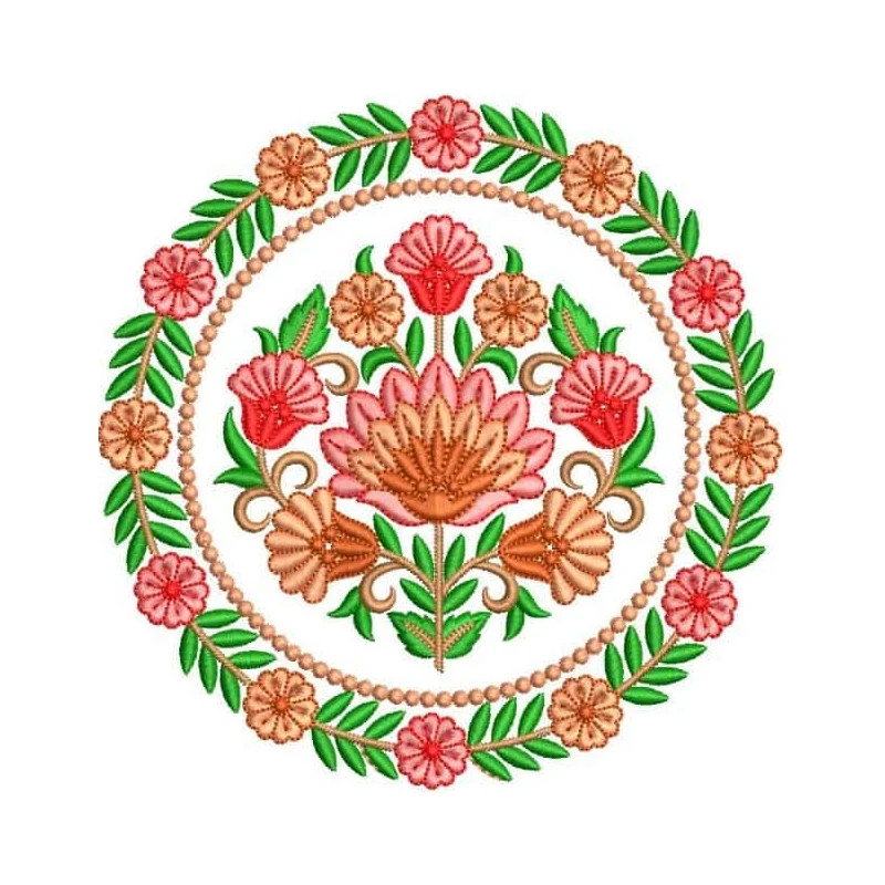 Colorful Indian Floral Circle Embroidery Design For Machine