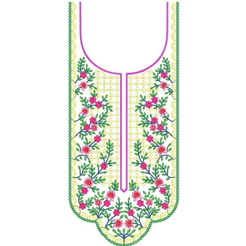 Flat Indian Neckline Floral Design